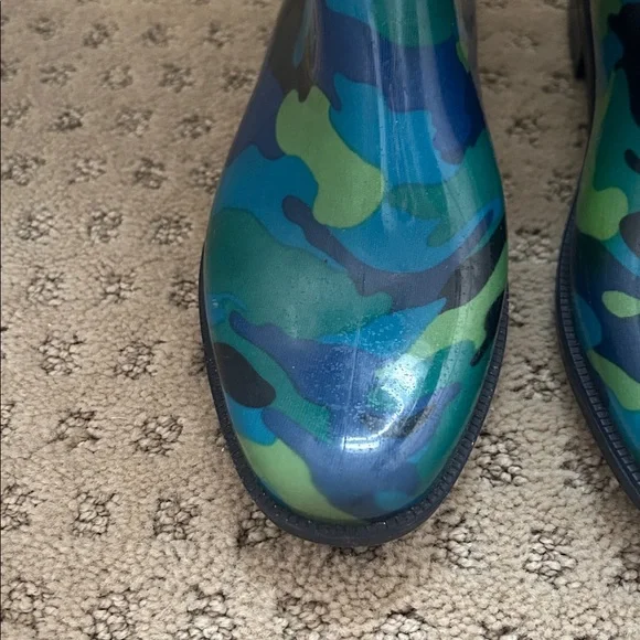 Lauren Ralph Lauren Rossalyn Blue/Green PVC Rainboits sz 9 - Picture 3 of 13